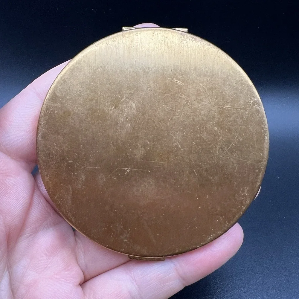 Elgin American Compact Mirror Case Gold Tone w/ Flowers 1940's Made USA Vintage